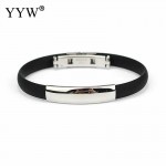 Classic Punk Rubber Silicone Bracelets Fashion Jewelry Men Black Stainless Steel Bracelets Bangles Pulseras Hombre Caucho 7inch
