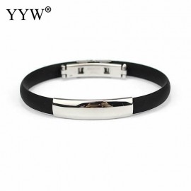 Classic Punk Rubber Silicone Bracelets Fashion Jewelry Men Black Stainless Steel Bracelets Bangles Pulseras Hombre Caucho 7inch