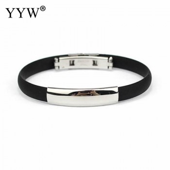 Classic Punk Rubber Silicone Bracelets Fashion Jewelry Men Black Stainless Steel Bracelets Bangles Pulseras Hombre Caucho 7inch