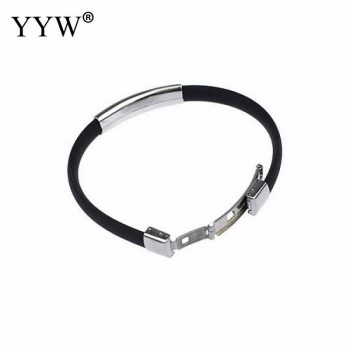 Classic Punk Rubber Silicone Bracelets Fashion Jewelry Men Black Stainless Steel Bracelets Bangles Pulseras Hombre Caucho 7inch