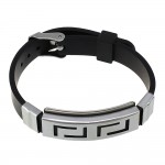 YYW Hot Sale Punk Rock Fashion Black Rubber Silicone Wristband Bracelet ID Charm Stainless Steel Men Silicone Bracelet Bangles