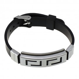 YYW Hot Sale Punk Rock Fashion Black Rubber Silicone Wristband Bracelet ID Charm Stainless Steel Men Silicone Bracelet Bangles