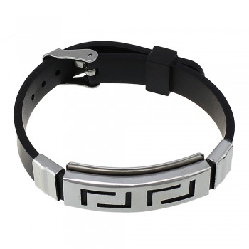 YYW Hot Sale Punk Rock Fashion Black Rubber Silicone Wristband Bracelet ID Charm Stainless Steel Men Silicone Bracelet Bangles