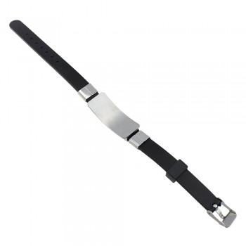 YYW Hot Sale Punk Rock Fashion Black Rubber Silicone Wristband Bracelet ID Charm Stainless Steel Men Silicone Bracelet Bangles
