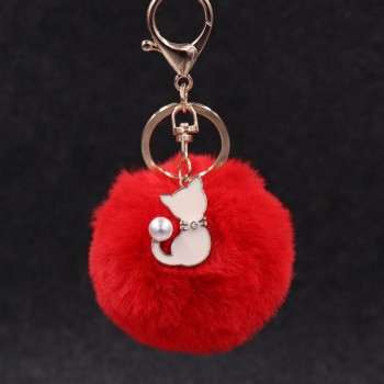 Cute Pink Cat Fur Keychain Pompom Fake Fur Ball Key Chain Fluffy Pompon Keyring Bag Charms Key Ring Llaveros Chaveiros