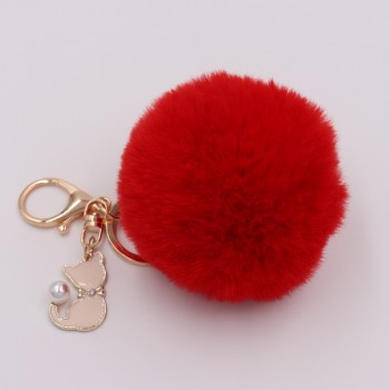 Cute Pink Cat Fur Keychain Pompom Fake Fur Ball Key Chain Fluffy Pompon Keyring Bag Charms Key Ring Llaveros Chaveiros