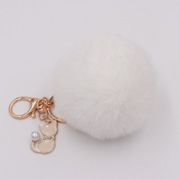 Cute Pink Cat Fur Keychain Pompom Fake Fur Ball Key Chain Fluffy Pompon Keyring Bag Charms Key Ring Llaveros Chaveiros