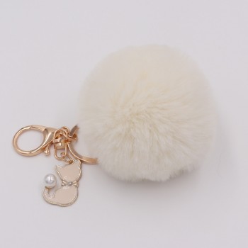 Cute Pink Cat Fur Keychain Pompom Fake Fur Ball Key Chain Fluffy Pompon Keyring Bag Charms Key Ring Llaveros Chaveiros