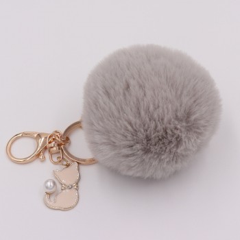 Cute Pink Cat Fur Keychain Pompom Fake Fur Ball Key Chain Fluffy Pompon Keyring Bag Charms Key Ring Llaveros Chaveiros