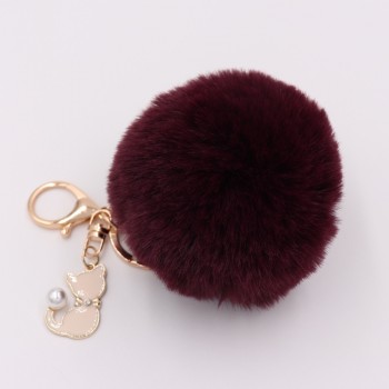 Cute Pink Cat Fur Keychain Pompom Fake Fur Ball Key Chain Fluffy Pompon Keyring Bag Charms Key Ring Llaveros Chaveiros