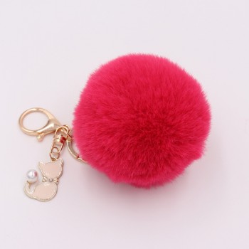 Cute Pink Cat Fur Keychain Pompom Fake Fur Ball Key Chain Fluffy Pompon Keyring Bag Charms Key Ring Llaveros Chaveiros