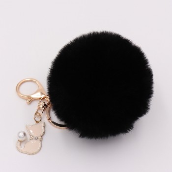 Cute Pink Cat Fur Keychain Pompom Fake Fur Ball Key Chain Fluffy Pompon Keyring Bag Charms Key Ring Llaveros Chaveiros
