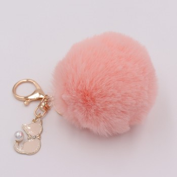 Cute Pink Cat Fur Keychain Pompom Fake Fur Ball Key Chain Fluffy Pompon Keyring Bag Charms Key Ring Llaveros Chaveiros
