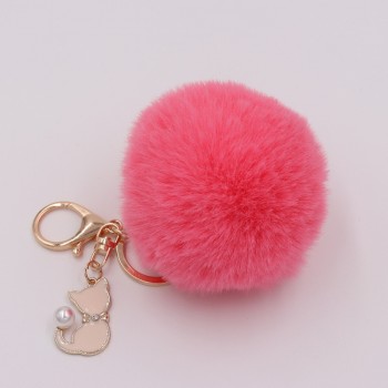 Cute Pink Cat Fur Keychain Pompom Fake Fur Ball Key Chain Fluffy Pompon Keyring Bag Charms Key Ring Llaveros Chaveiros