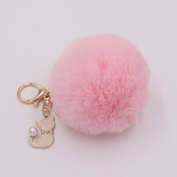 Cute Pink Cat Fur Keychain Pompom Fake Fur Ball Key Chain Fluffy Pompon Keyring Bag Charms Key Ring Llaveros Chaveiros