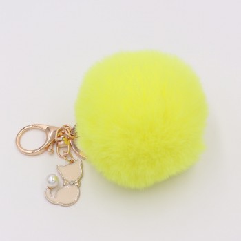Cute Pink Cat Fur Keychain Pompom Fake Fur Ball Key Chain Fluffy Pompon Keyring Bag Charms Key Ring Llaveros Chaveiros