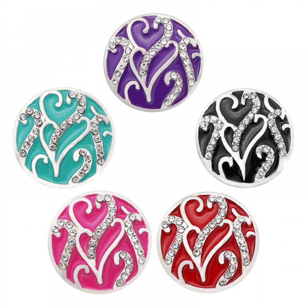 Hot sale beauty fashion rhinestone Colorful hearts 18MM snap buttons fit snap bracelet snap jewelry wholesale KZ2075