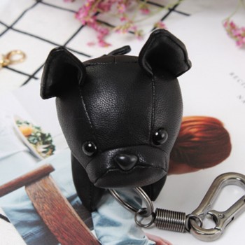Bulldog Keychain Pu Leather Animal Dog Keyring Holder Bag Charm Trinket Chaveiros Bulldog Bag Accessories Punk Style Pendan