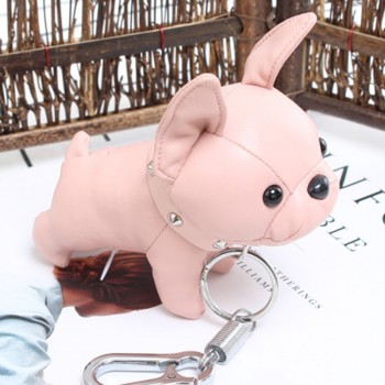 Bulldog Keychain Pu Leather Animal Dog Keyring Holder Bag Charm Trinket Chaveiros Bulldog Bag Accessories Punk Style Pendan