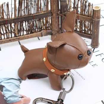 Bulldog Keychain Pu Leather Animal Dog Keyring Holder Bag Charm Trinket Chaveiros Bulldog Bag Accessories Punk Style Pendan