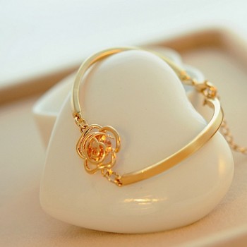 2018 New Fashion Korean Version Of The Golden Rose Upscale Camellia Zircon Bracelet Wholesale Jewelry Faith Bracelet
