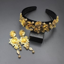 Wild geometric metal headband European and American retro Baroque gold flower headdress earrings hoop  629