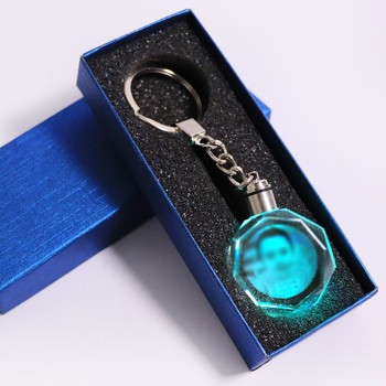 Colorful Crystal Key Chain Photo LED Light Keychain Fashion Luminated Keyring Heart Shaped Glass Picture DIY Baby Souvenir Gift