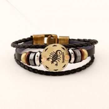 Xionghang 2017 New Fashion Jewelry Leather Bracelet 12 Constellations Bracelet Men Casual Personality Zodiac Signs Punk Bracelet