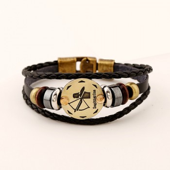 Xionghang 2017 New Fashion Jewelry Leather Bracelet 12 Constellations Bracelet Men Casual Personality Zodiac Signs Punk Bracelet