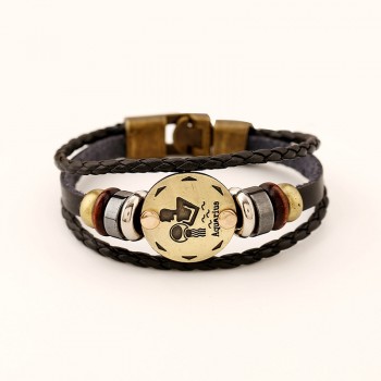 Xionghang 2017 New Fashion Jewelry Leather Bracelet 12 Constellations Bracelet Men Casual Personality Zodiac Signs Punk Bracelet
