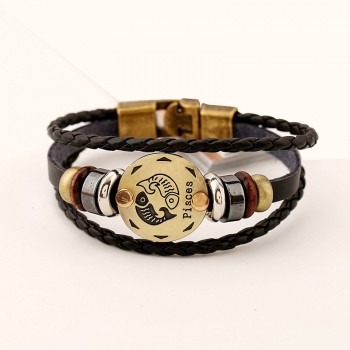 Xionghang 2017 New Fashion Jewelry Leather Bracelet 12 Constellations Bracelet Men Casual Personality Zodiac Signs Punk Bracelet