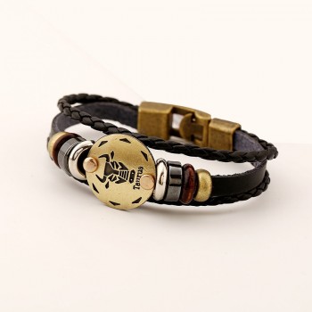 Xionghang 2017 New Fashion Jewelry Leather Bracelet 12 Constellations Bracelet Men Casual Personality Zodiac Signs Punk Bracelet