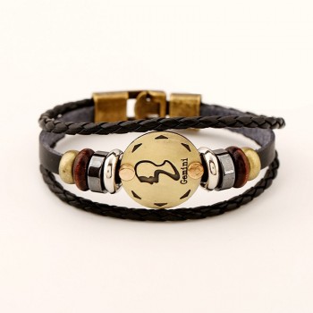 Xionghang 2017 New Fashion Jewelry Leather Bracelet 12 Constellations Bracelet Men Casual Personality Zodiac Signs Punk Bracelet