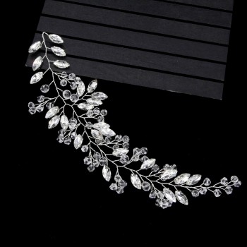 KMVEXO Fashion Leaves Silver bridal hair accessories Handmade Crystal Hair Jewelry Wedding Accessories Headband Women Headpiece