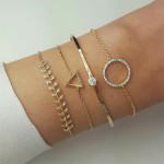 4 Pcs/Set Boho Inlay Crystal Leaves Triangle Round Geometric Chain Gold Multilayer Bracelet Women Exquisite Clothing Accessories