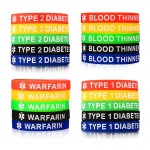 TYPE 1 DIABETES/TYPE 2 DIABETES/BLOOD THINNER/WARFARIN Medical Alert Bracelet Men Women 5 Colors One Set Silicone Wrap Bracelet