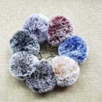 8CM 13 Colors Fluffy Rabbit Fur Ball Key Chain Cute Cream Black Pompom Artificial Rabbit Fur Keychain Women Car Bag Key Ring