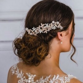 Rose Gold Color Wedding Hair Combs For Bride Crystal Rhinestones Pearls Women Hairpins Bridal Headpiece Hair Jewelry Accessories