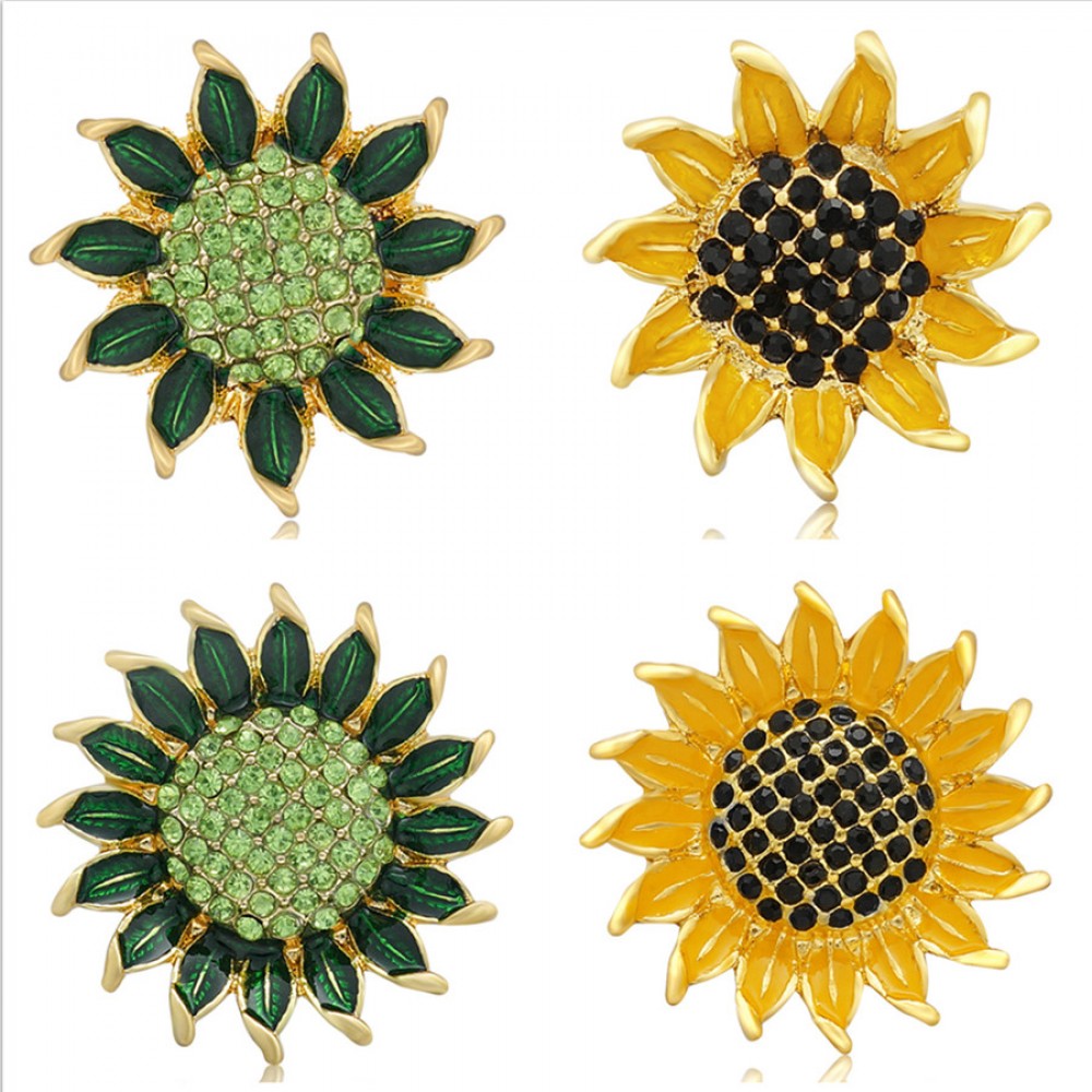 New KZ1369 Beauty Rhinestone Green Blooming sunflower 18MM snap buttons big style fit snap jewelry wholesale