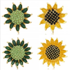 New KZ1369 Beauty Rhinestone Green Blooming sunflower 18MM snap buttons big style fit snap jewelry wholesale