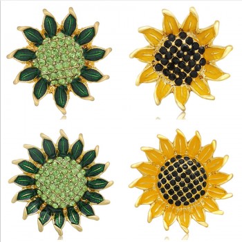 New KZ1369 Beauty Rhinestone Green Blooming sunflower 18MM snap buttons big style fit snap jewelry wholesale