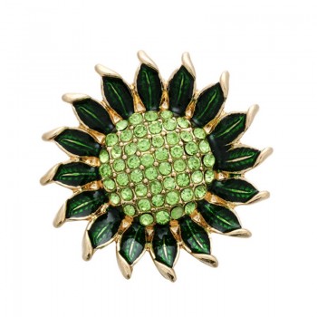 New KZ1369 Beauty Rhinestone Green Blooming sunflower 18MM snap buttons big style fit snap jewelry wholesale