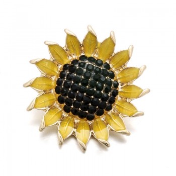 New KZ1369 Beauty Rhinestone Green Blooming sunflower 18MM snap buttons big style fit snap jewelry wholesale