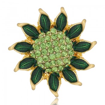 New KZ1369 Beauty Rhinestone Green Blooming sunflower 18MM snap buttons big style fit snap jewelry wholesale