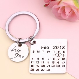 Stainless Steel Personalized Calendar Keychain Anniversary Birthdady Date Keychain Gifts for Lovers Key Ring with Love you