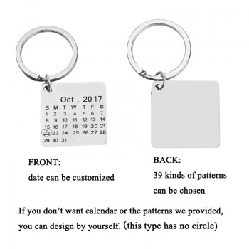 Stainless Steel Personalized Calendar Keychain Anniversary Birthdady Date Keychain Gifts for Lovers Key Ring with Love you