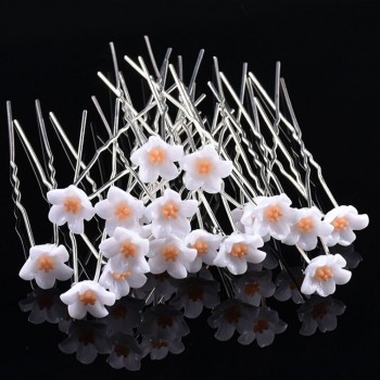 20pcs/set White Flowers Hairpin Stick Wedding Women Bridal Crystal Flowers Hairpin U Shaped Hair Clip Hair Accessories Wholesale