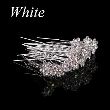 20pcs/set White Flowers Hairpin Stick Wedding Women Bridal Crystal Flowers Hairpin U Shaped Hair Clip Hair Accessories Wholesale