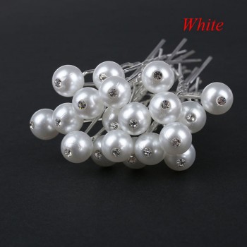 20pcs/set White Flowers Hairpin Stick Wedding Women Bridal Crystal Flowers Hairpin U Shaped Hair Clip Hair Accessories Wholesale