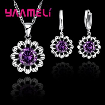 YAAMELI 925 Sterling Silver Wedding Jewelry Set For Women Top Quality Crystal Pendant Necklace Hoop Earring Biggest Promotion